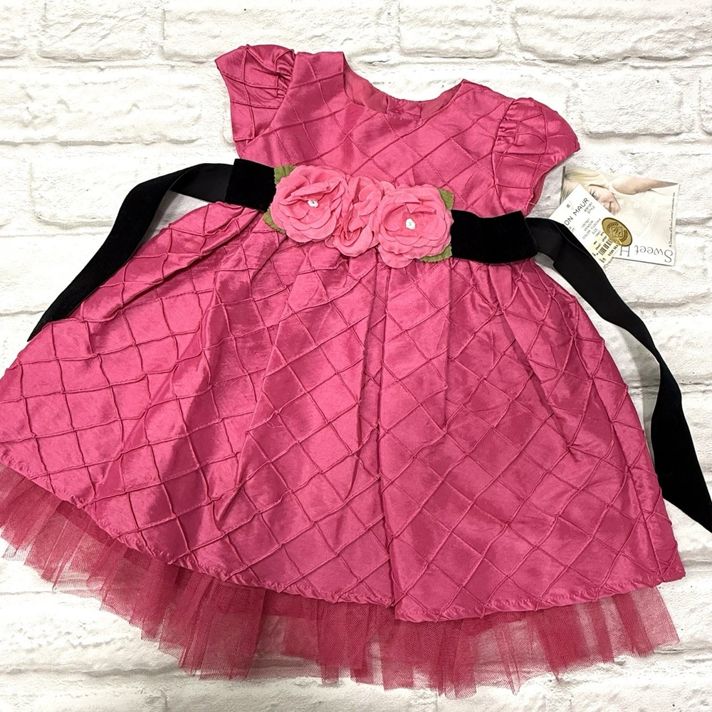 Sweetheart Rose Baby Girls Fancy Dress Bubblegum Pink Rosette Lace Tulle Sz 18M‎
